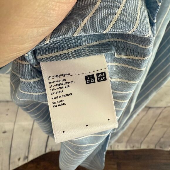 UNIQLO X J.W. ANDERSON Linen Blend Striped Gathered 3/4 Sleeved Dress - Picture 13 of 15